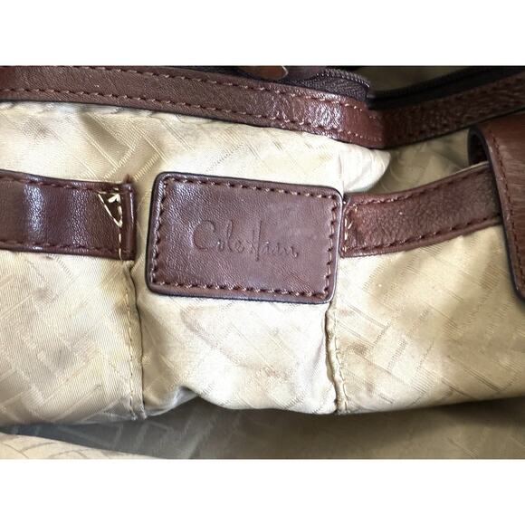 Cole Haan Pebbled Leather Drawstring Shoulder Bag – Large Brown, Braided Handles - Picture 10 of 15